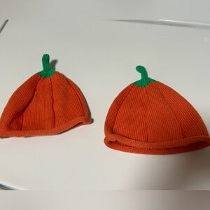 TWIN SET / Carter's Orange Pumpkin Hats with Green Stem / one size